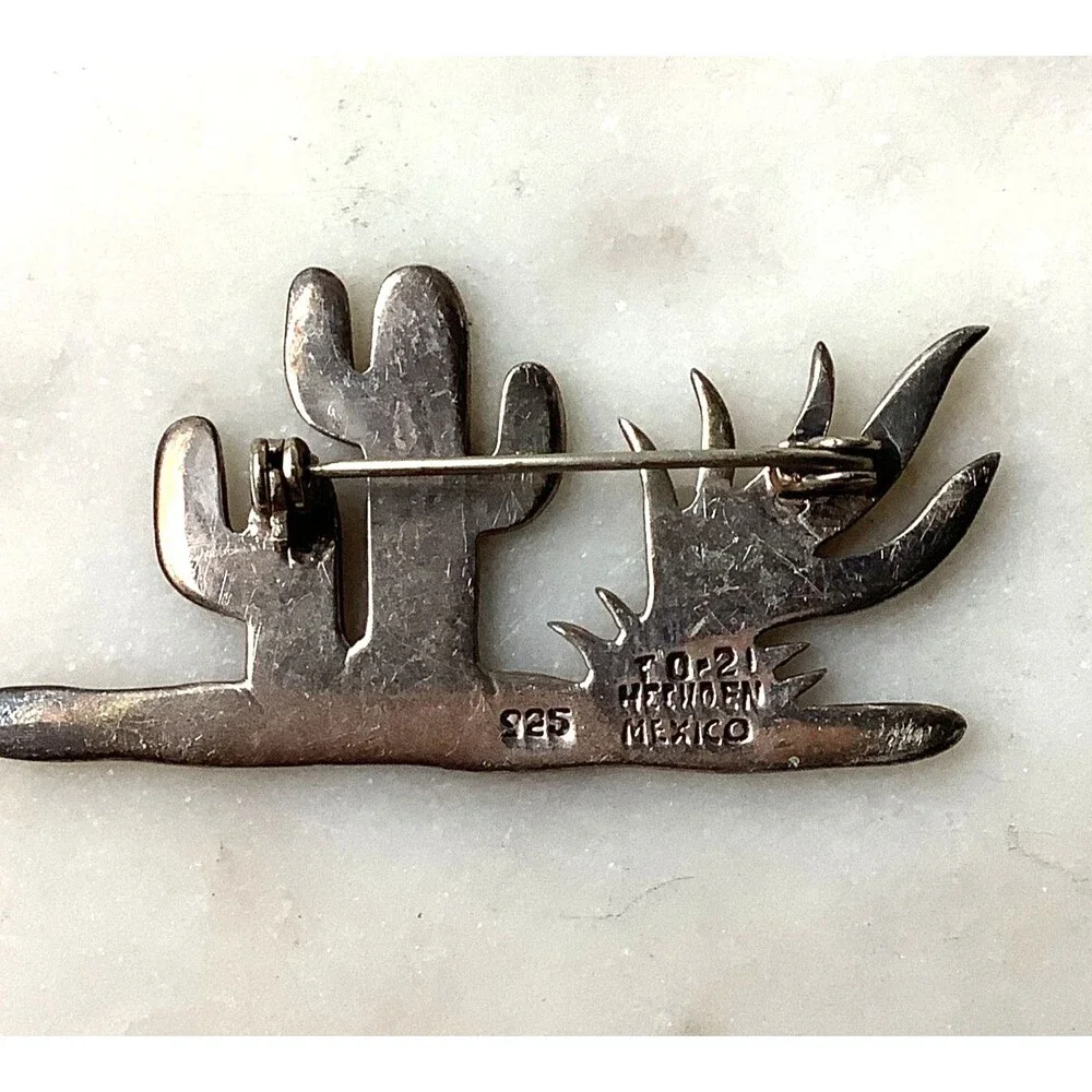 Vintage Taxco Cactus Brooch Sterling Silver 925 Desert Mexico Pin Southwest Art